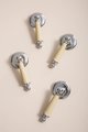 Neutral colour leather and silver drop drawer handle/Silver brown and cream leather drop cabinet pull/Chrome drop handle wrapped in leather