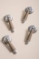 Neutral colour leather and silver drop drawer handle/Silver brown and cream leather drop cabinet pull/Chrome drop handle wrapped in leather