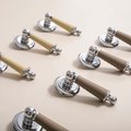 Neutral colour leather and silver drop drawer handle/Silver brown and cream leather drop cabinet pull/Chrome drop handle wrapped in leather