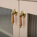 Neutral colour leather and shiny gold drop handle/Brass brown, tan and cream leather drop cabinet pull/Gold drop handle wrapped in leather