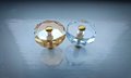 Geometric cut crystal and brass cabinet pull/Retro gold glazed crystal drawer knob/mid century modern style crystal door handle/Crystal knob