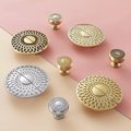 Spirograph design cabinet hardware in gold or silver/semi circle drawer pull and matching round door knob/geometric pattern cabinet handle