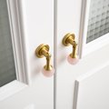 Gold stone ball drop handle in rose quartz, white quartz and marble/Gemstone drawer pull/Semi precious stone cabinet pull/Crystal handle