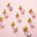 Gold stone ball drop handle in rose quartz, white quartz and marble/Gemstone drawer pull/Semi precious stone cabinet pull/Crystal handle