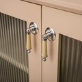 Neutral colour leather and silver drop drawer handle/Silver brown and cream leather drop cabinet pull/Chrome drop handle wrapped in leather
