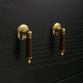 Neutral colour leather and shiny gold drop handle/Brass brown, tan and cream leather drop cabinet pull/Gold drop handle wrapped in leather