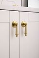 Neutral colour leather and shiny gold drop handle/Brass brown, tan and cream leather drop cabinet pull/Gold drop handle wrapped in leather