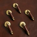 Neutral colour leather and shiny gold drop handle/Brass brown, tan and cream leather drop cabinet pull/Gold drop handle wrapped in leather
