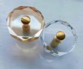 Geometric cut crystal and brass cabinet pull/Retro gold glazed crystal drawer knob/mid century modern style crystal door handle/Crystal knob
