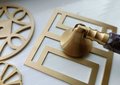 Square gold brass geometric pattern backplates for drawer handles/Brass square back plates for cabinet pulls/Modern square gold backplate