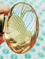 Polished oval crystal and brass cabinet pull/Retro gold glazed egg crystal drawer knob/mid century style smooth polished crystal door handle