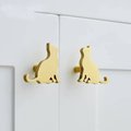 Gold solid brass cat cabinet pull/Gold cat shaped door handle/Cat design drawer pull/Unique gold brass furniture hardware/Screw in handle