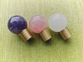 Polished pink, white or purple crystal ball drawer handle/Crystal and brass drawer pull/Gemstone door knob/polished stone cabinet handle