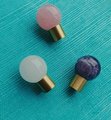 Polished pink, white or purple crystal ball drawer handle/Crystal and brass drawer pull/Gemstone door knob/polished stone cabinet handle
