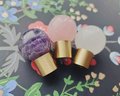 Polished pink, white or purple crystal ball drawer handle/Crystal and brass drawer pull/Gemstone door knob/polished stone cabinet handle
