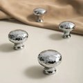 Round shiny silver hammered brass cabinet handle/Glittery silver drawer knob/Polished textured door handle/Solid brass furniture hardware