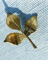 Gold brass leaf sprig cabinet handle/Leaf and stalk shaped drawer pull/Gold brass leaves door knob/brass furniture hardware/Golden leaves