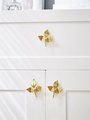 Gold brass leaf sprig cabinet handle/Leaf and stalk shaped drawer pull/Gold brass leaves door knob/brass furniture hardware/Golden leaves