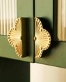 Ornate shiny gold brass cabinet pull/Clover shaped drawer pull/Semi circle door handle/ furniture hardware/kitchen handles/home improvement