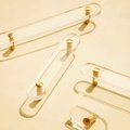 Clear lucite and brass bar shaped cabinet handle/Clear acrylic resin and gold brass drawer pull/Transparent lucite and brass door handle