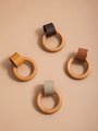 Leather and wooden ring drawer knob/Retro style leather and wood drawer handle/Leather and Wood cabinet pull/Mid century modern drawer pull