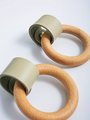 Leather and wooden ring drawer knob/Retro style leather and wood drawer handle/Leather and Wood cabinet pull/Mid century modern drawer pull
