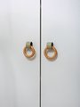Leather and wooden ring drawer knob/Retro style leather and wood drawer handle/Leather and Wood cabinet pull/Mid century modern drawer pull