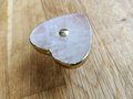 Heart shape rose quartz crystal and brass cabinet handle/Heart shaped gemstone drawer handle/Heart shaped pink crystal door handle