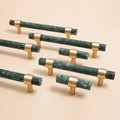 Dark Green Verde marble and brass cabinet pull/Green marble and gold brass drawer pull/green marble cabinet handle/modern stone hardware