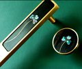 Pearl inlay drawer pull/Pearl and brass inlaid drawer pull/Intricate pearl inlay cabinet pull/Clover door handle/Luxury pearl hardware