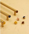 Gold brass and semi precious stone drawer handle/Jade crystal and gold brass cabinet pull/Luxury hardware/Gemstone and brass door handle