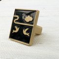 Brass and enamel drawer handle/Black and gold cabinet pull/Bird door knob/nursery furniture hardware/Unusual door handle/Dresser door knob
