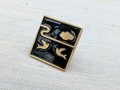 Brass and enamel drawer handle/Black and gold cabinet pull/Bird door knob/nursery furniture hardware/Unusual door handle/Dresser door knob