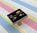 Brass and enamel drawer handle/Black and gold cabinet pull/Bird door knob/nursery furniture hardware/Unusual door handle/Dresser door knob