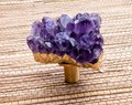 Natural Irregular shaped purple Amethyst drawer handle/Rough cut quartz crystal and gold brass cabinet pull/Gemstone door knob/geode handle