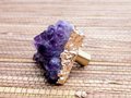 Natural Irregular shaped purple Amethyst drawer handle/Rough cut quartz crystal and gold brass cabinet pull/Gemstone door knob/geode handle