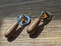 Walnut wood and brass drop handle/Wooden drop drawer pull/Gold or silver cabinet pull/Wooden furniture hardware/Dresser door knob