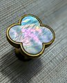 Mother of pearl clover shaped drawer pull/Brass and pearl clover cabinet handle/Iridescent shell door knob/Clover shaped pearl door handle