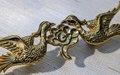 Gold brass phoenix cabinet pull/Gold bird and cloud drawer handle/Brass birds and cloud door handle/Brass furniture hardware/Unique handles