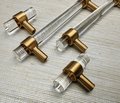 Brass and clear lucite cabinet bar pull handle/Clear acrylic drawer handle/Lucite furniture hardware/Brass transparent resin cabinet handle