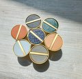 Neutral colour leather insert split circle design cabinet handle/leather door handle/geometric drawer pull/gold furniture hardware/door knob