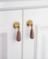 Walnut wood and brass drop handle/Wooden drop drawer pull/Gold or silver cabinet pull/Wooden furniture hardware/Dresser door knob