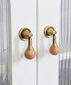 Wood and aged brass drop handle/Wooden drop drawer pull/Aged brass cabinet pull/Wooden furniture hardware/Dresser door knob/Retro style