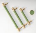 Green Leather and Gold Brass cabinet handle/Green leather drawer pull/Green door handle/Green cabinet pull/Leather handle/Leather hardware