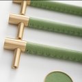 Green Leather and Gold Brass cabinet handle/Green leather drawer pull/Green door handle/Green cabinet pull/Leather handle/Leather hardware