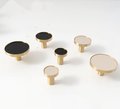 Black or White Leather and Brass cabinet handle/Leather drawer pull/Monochrome door handle/Leather door knob/Leather handle/Leather hardware