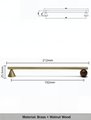 Bronze brass bar handle resting on walnut wood ball/Bronze and wood cabinet handle/Wooden furniture hardware/Bronze brass drawer pull