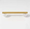 Silky matte gold brass bar handle resting on semi precious stone balls/colourful cabinet handle/stone furniture hardware/crystal drawer pull