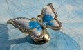 Enameled butterfly drawer handle/Pearly blue and white butterfly cabinet pull/Nursery decor/Nursery door knob/Childrens door handle