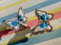 Enameled butterfly drawer handle/Pearly blue and white butterfly cabinet pull/Nursery decor/Nursery door knob/Childrens door handle